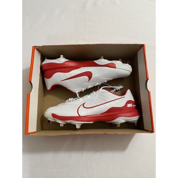 New Mens Size 15 White Red Nike Alpha Huarache Varsity 4 Low Baseball Cleats main image 9